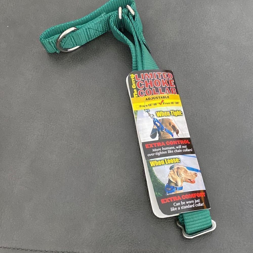 Dog Collar Adjustable THE GRRRIP Limited Choke Collar Nylon 18”-30” Green